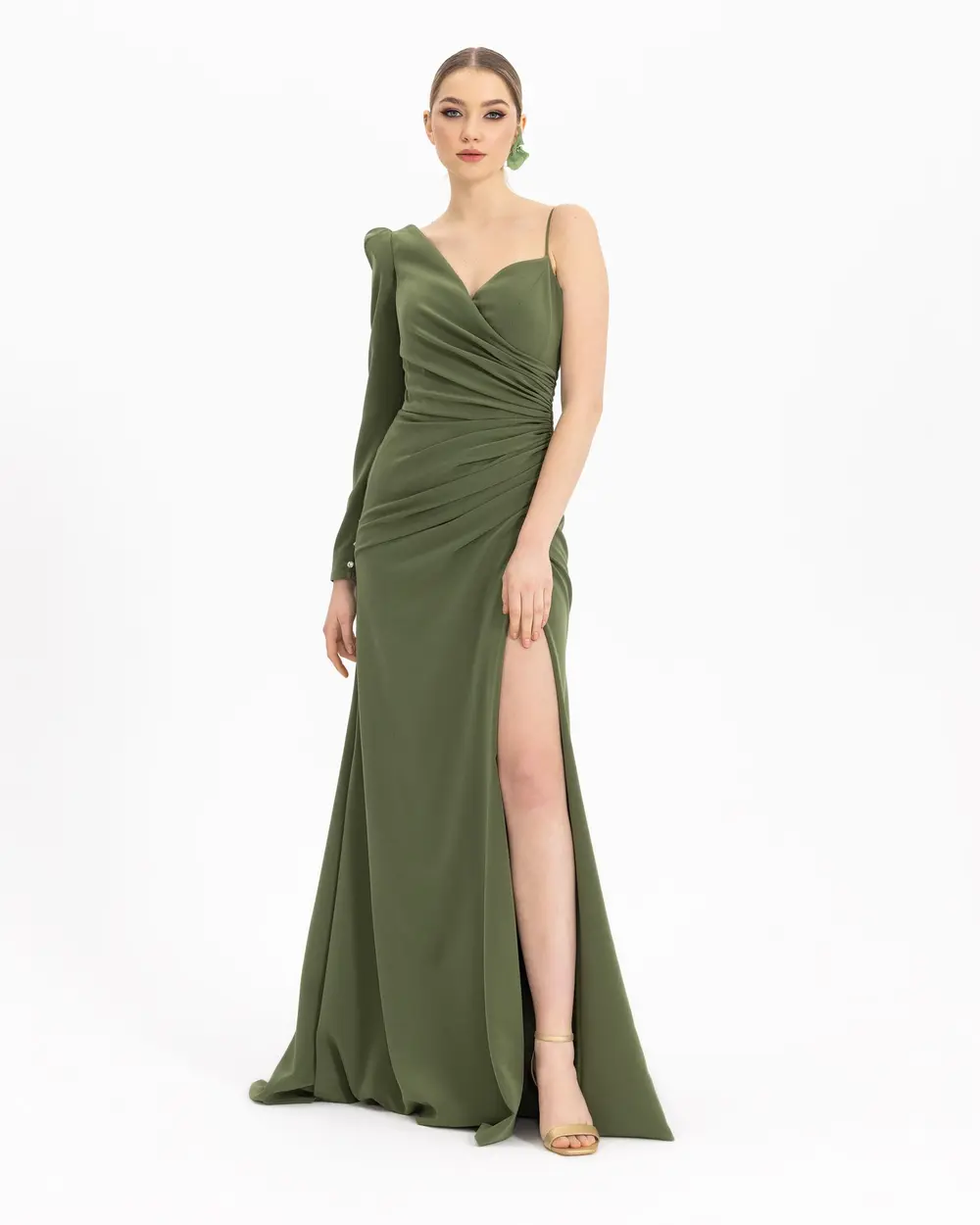 Draped One Shoulder Slim Fit Evening Dress