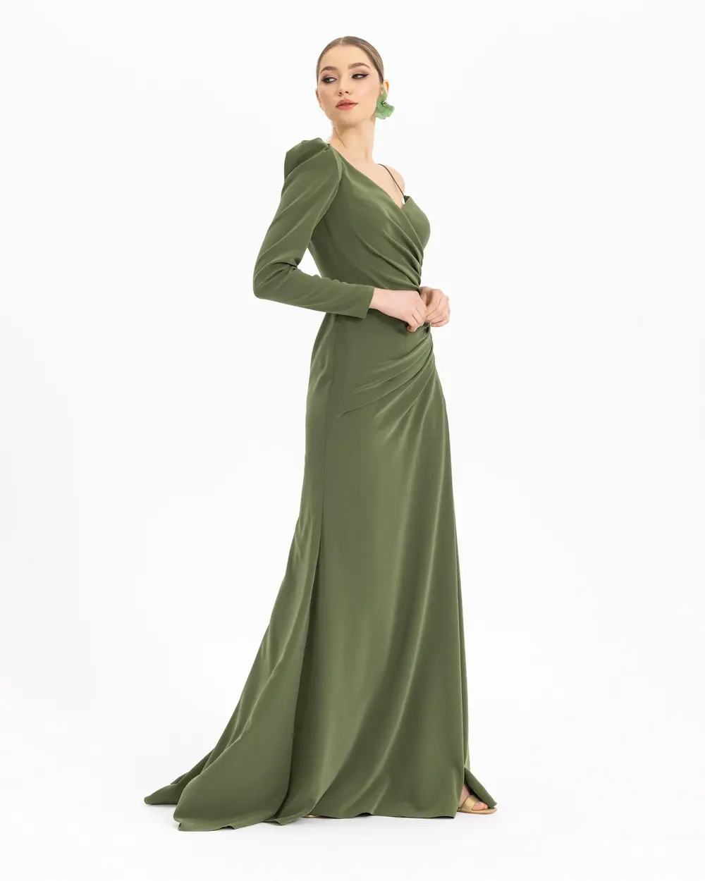 Draped One Shoulder Slim Fit Evening Dress