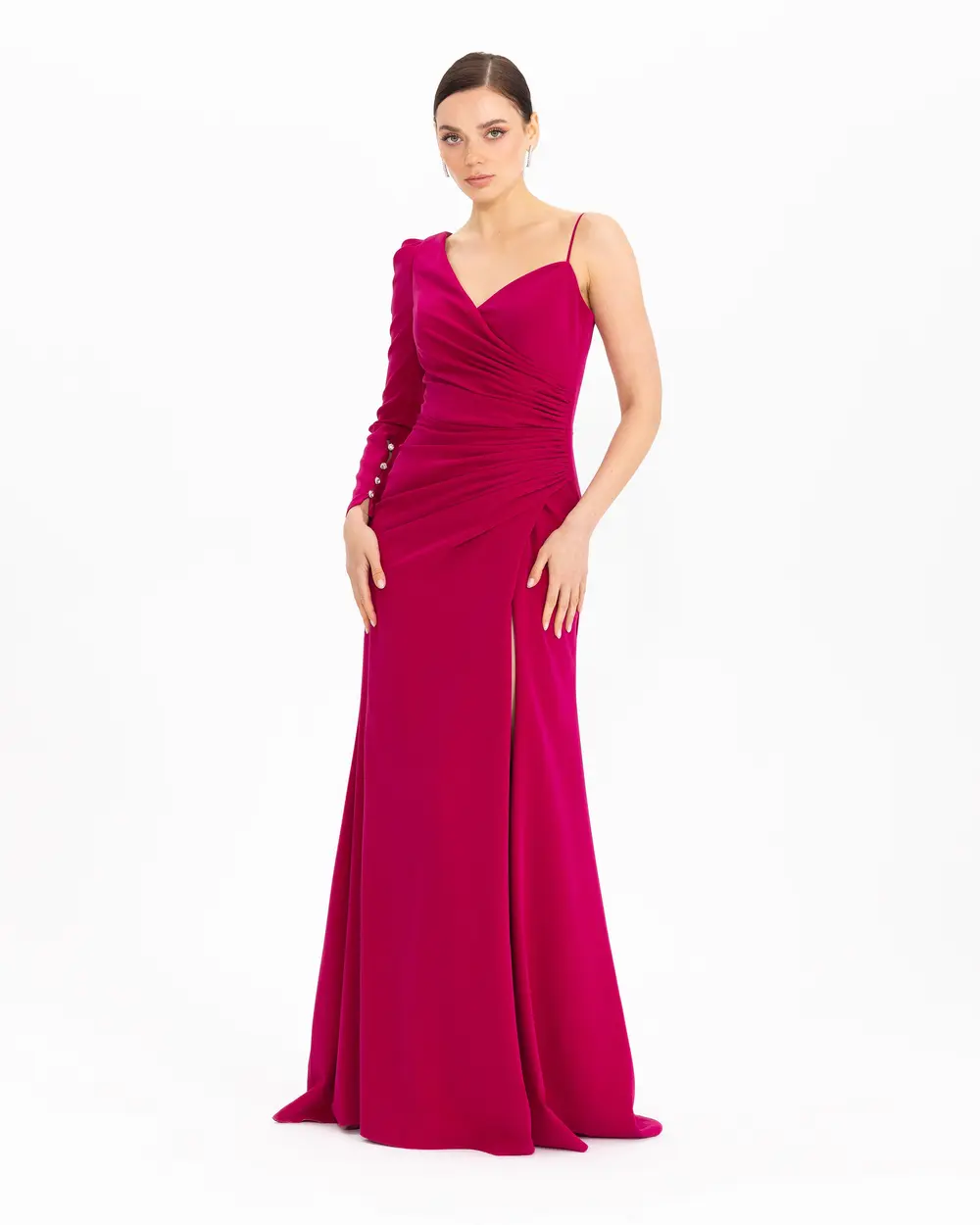 Draped One Shoulder Slim Fit Evening Dress