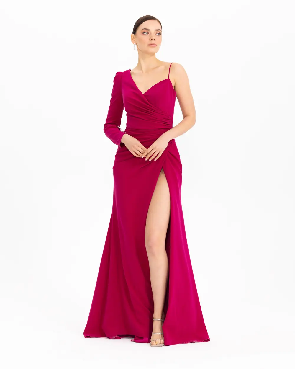 Draped One Shoulder Slim Fit Evening Dress