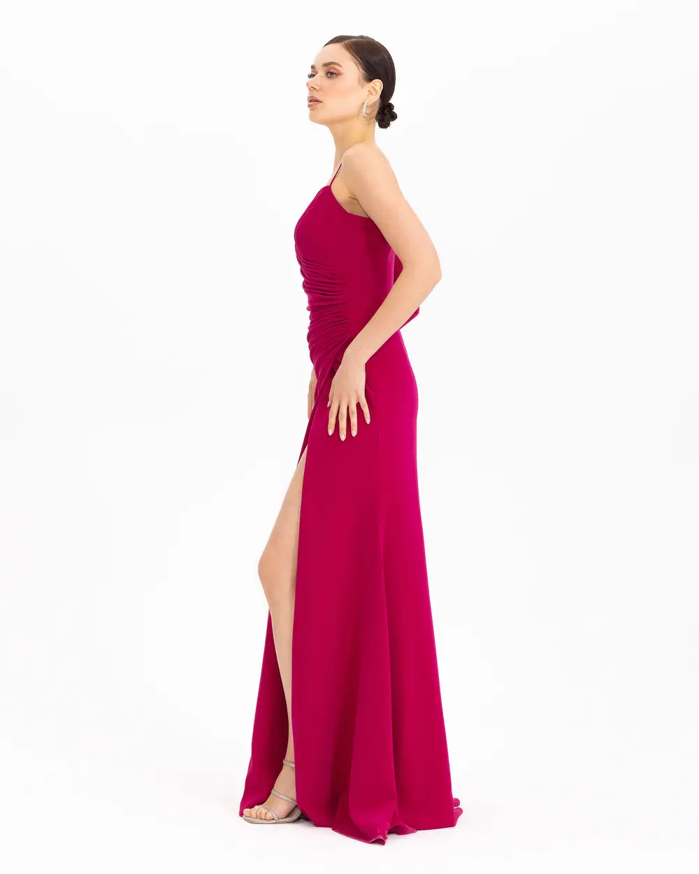 Draped One Shoulder Slim Fit Evening Dress