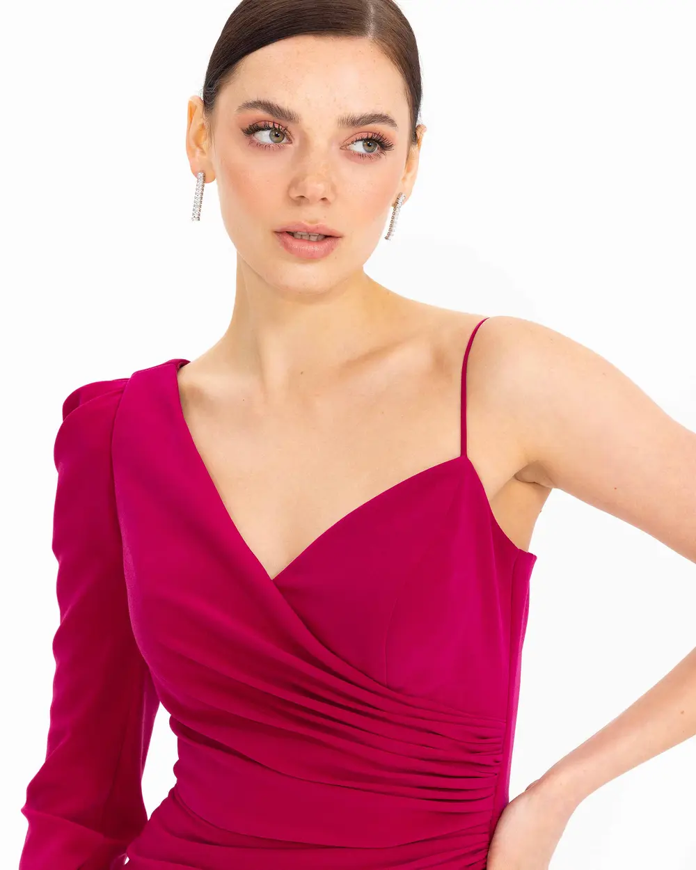 Draped One Shoulder Slim Fit Evening Dress