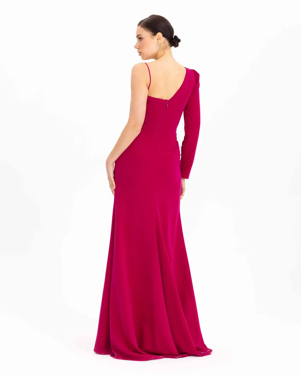 Draped One Shoulder Slim Fit Evening Dress