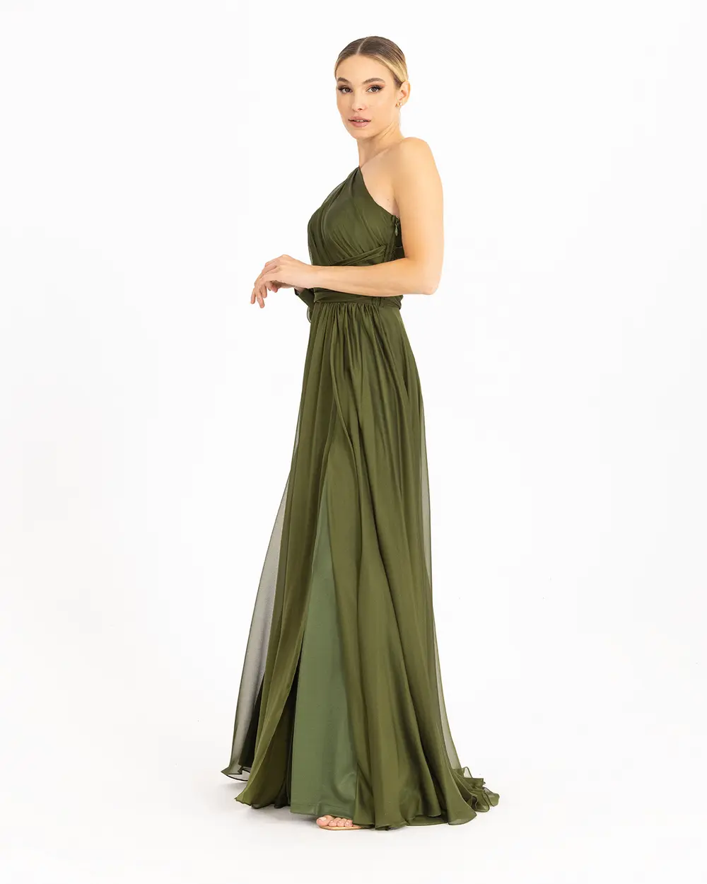 One Shoulder Chiffon Evening Dress