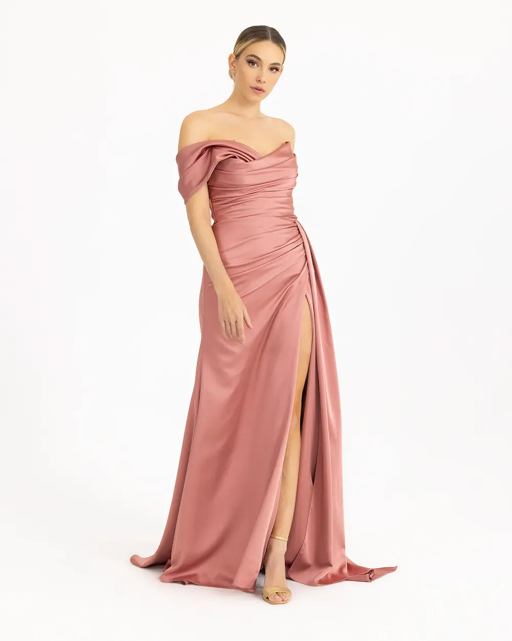  Draped Slit Evening Dress