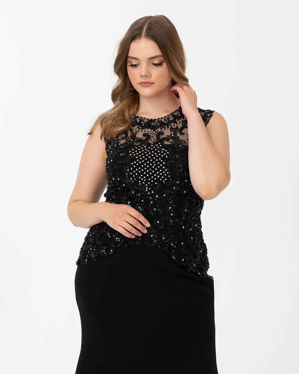 PLUS SIZE FISH FORM EMBROIDERED EVENING DRESS
