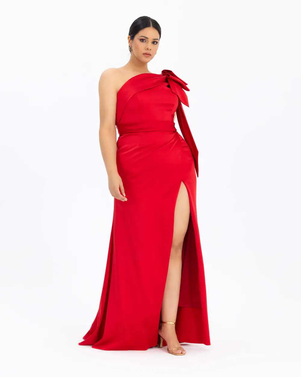 Plus Size Satin Look One Shoulder Evening Dress