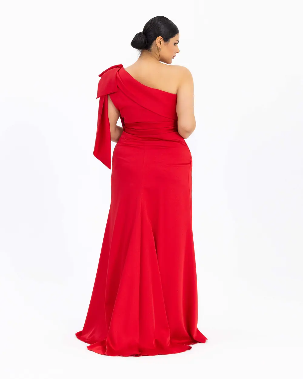 Plus Size Satin Look One Shoulder Evening Dress