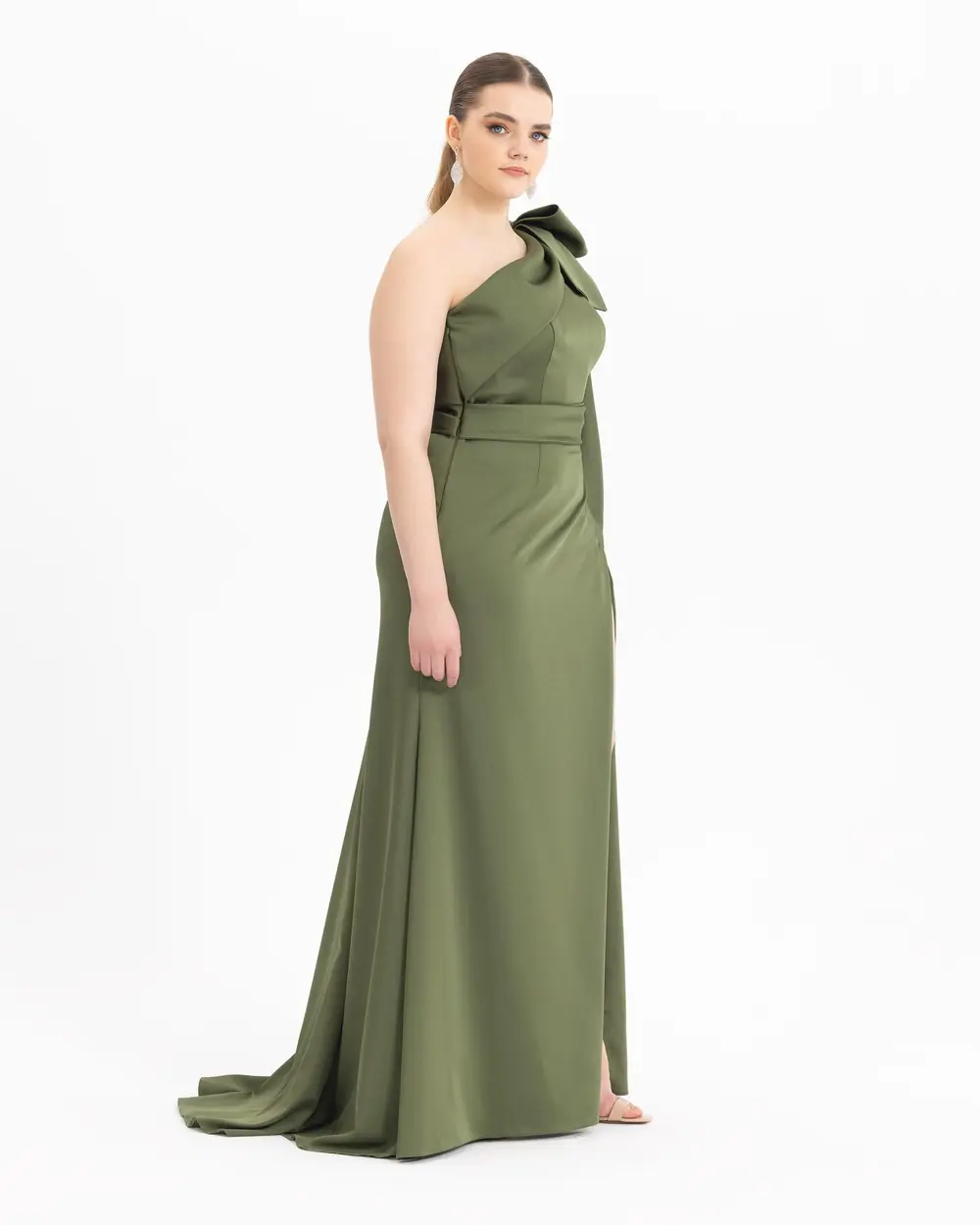 Plus Size Satin Look One Shoulder Evening Dress