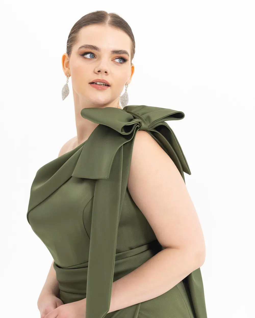 Plus Size Satin Look One Shoulder Evening Dress