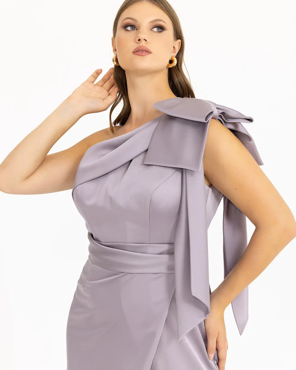 Plus Size Satin Look One Shoulder Evening Dress