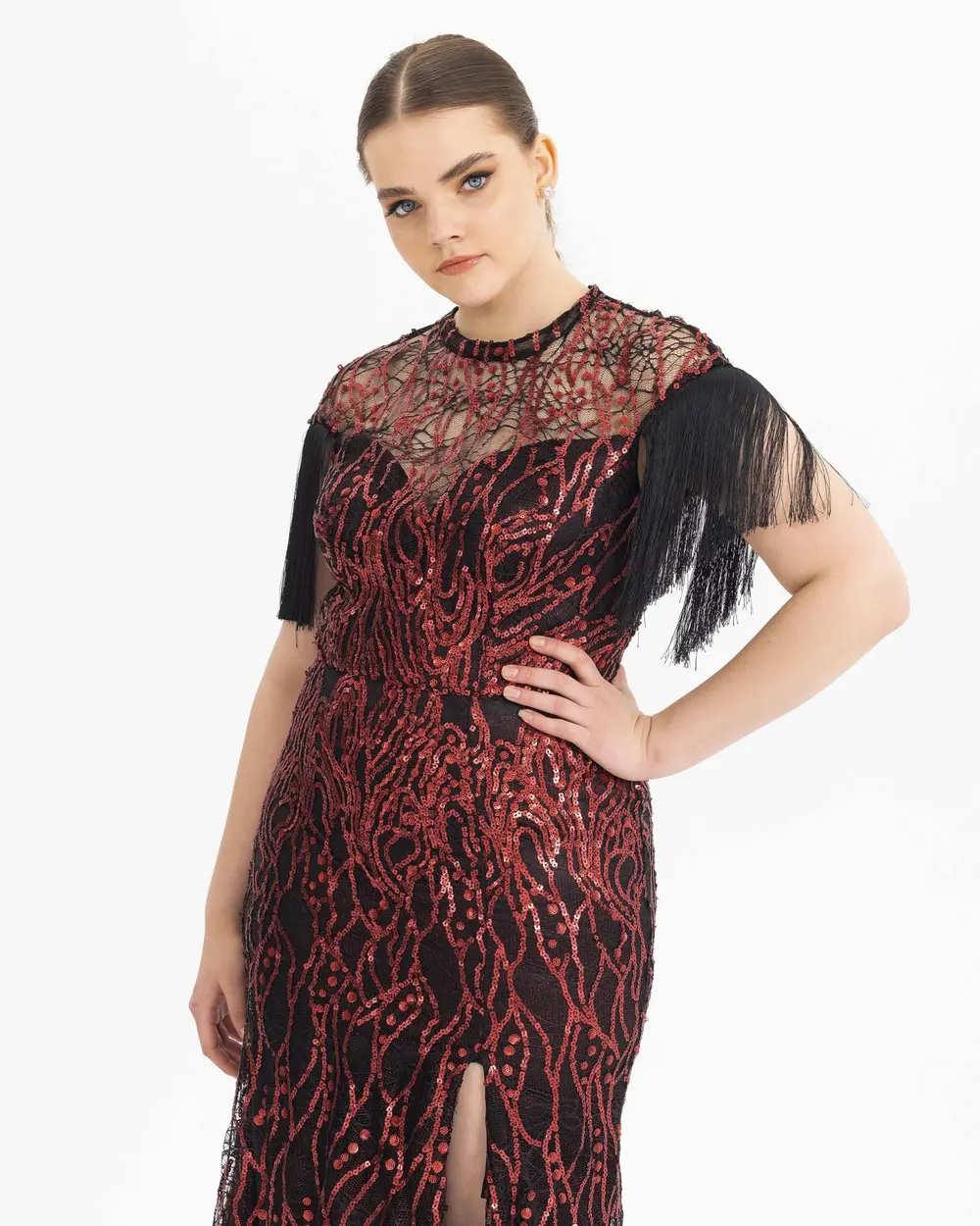 PLUS SIZE FISH FORM SEQUINED EVENING DRESS