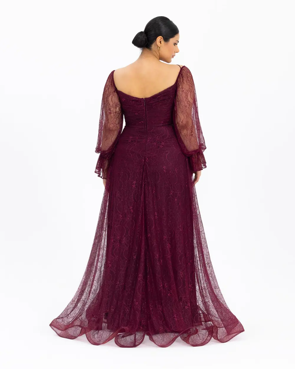 Plus Size Slit and Bead Embroidered Evening Dress