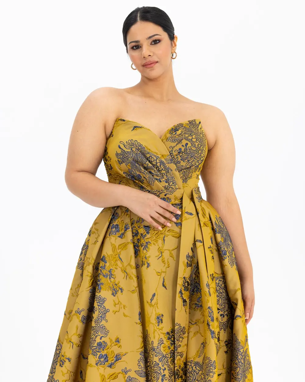  Plus Size Belted Jacquard Evening Dress