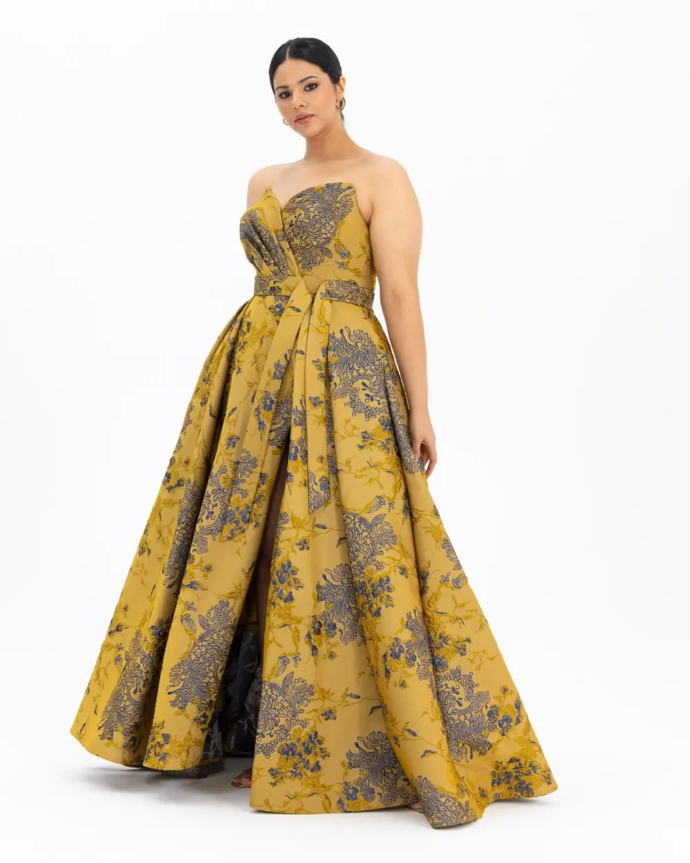  Plus Size Belted Jacquard Evening Dress