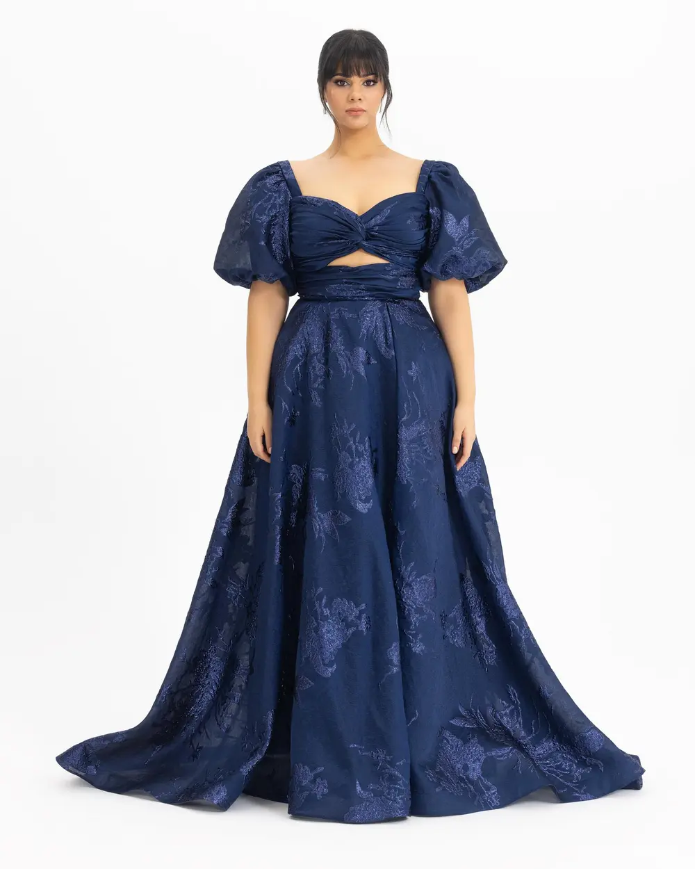  PLUS SIZE BALLOON SLEEVE PATTERNED EVENING DRESS