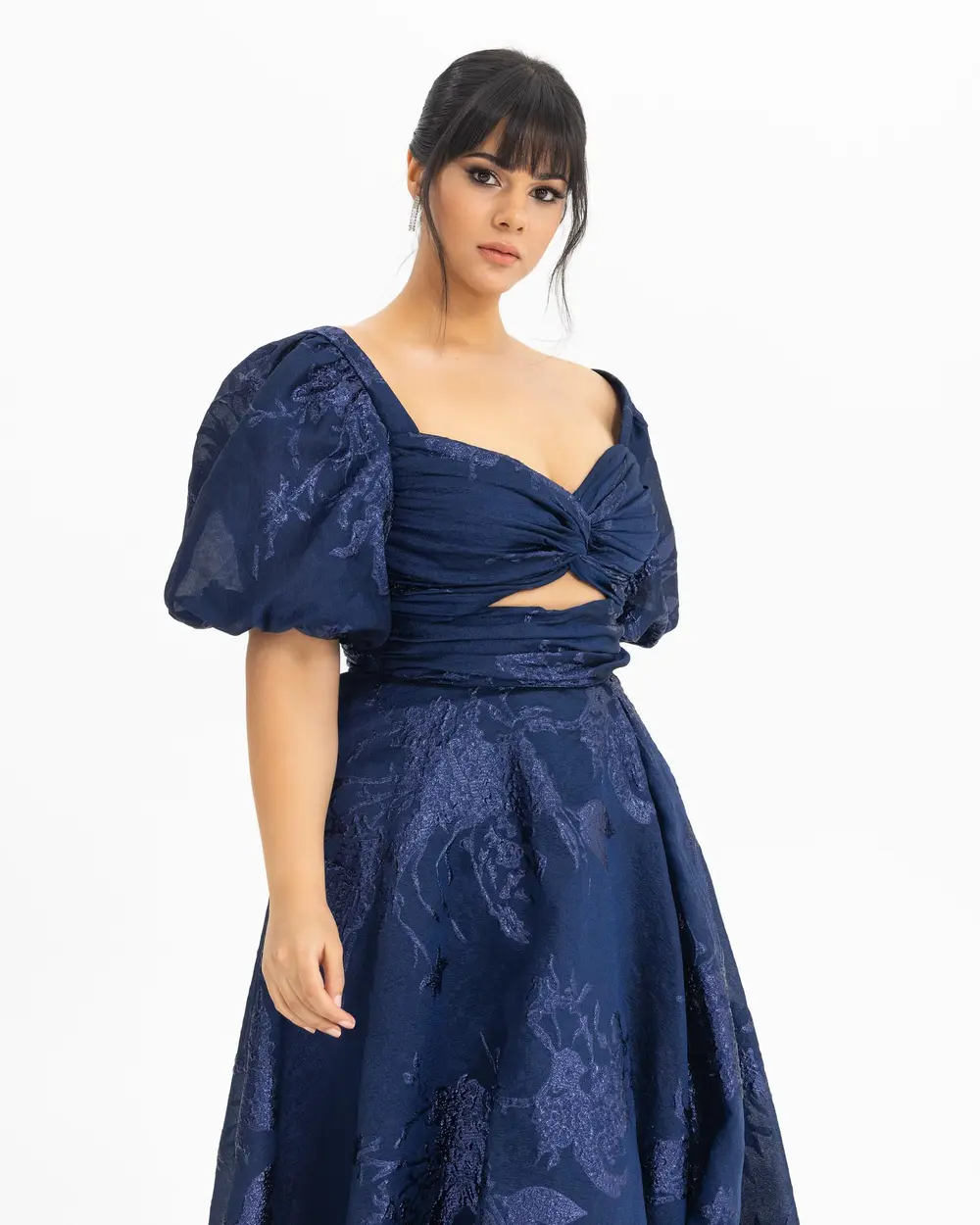  PLUS SIZE BALLOON SLEEVE PATTERNED EVENING DRESS