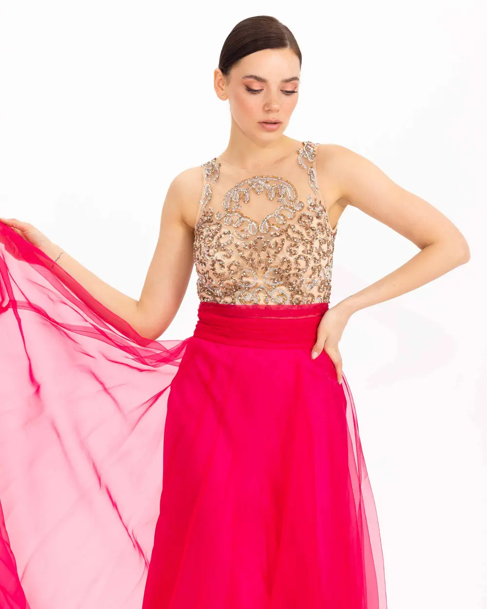 Tulle Evening Dress with Indian Accessories