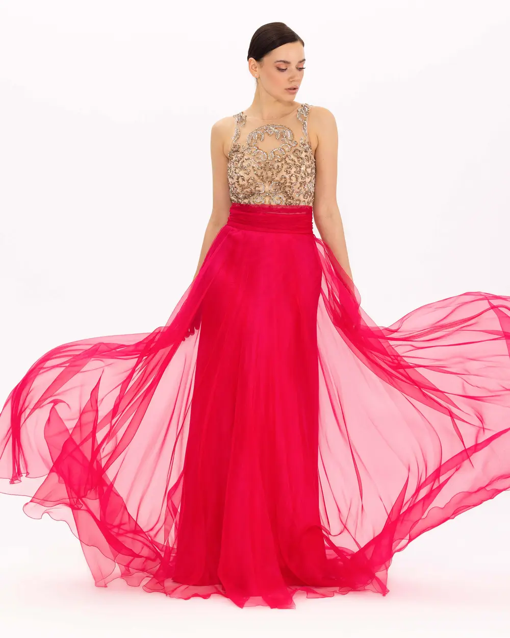 Tulle Evening Dress with Indian Accessories