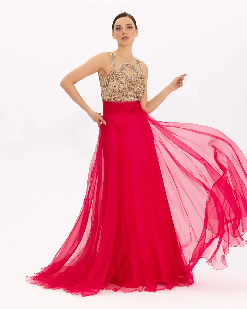 Tulle Evening Dress with Indian Accessories