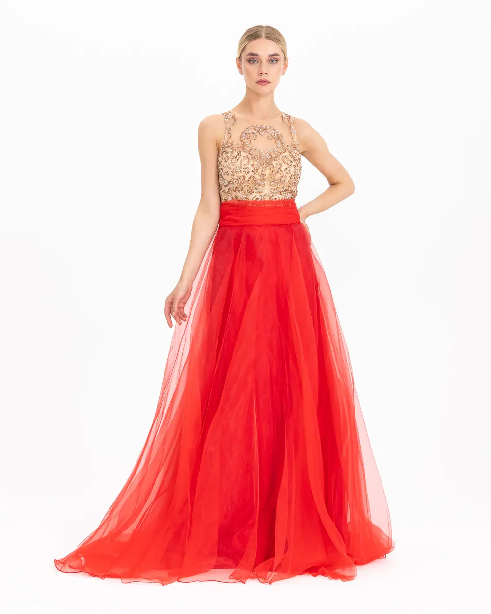 Tulle Evening Dress with Indian Accessories