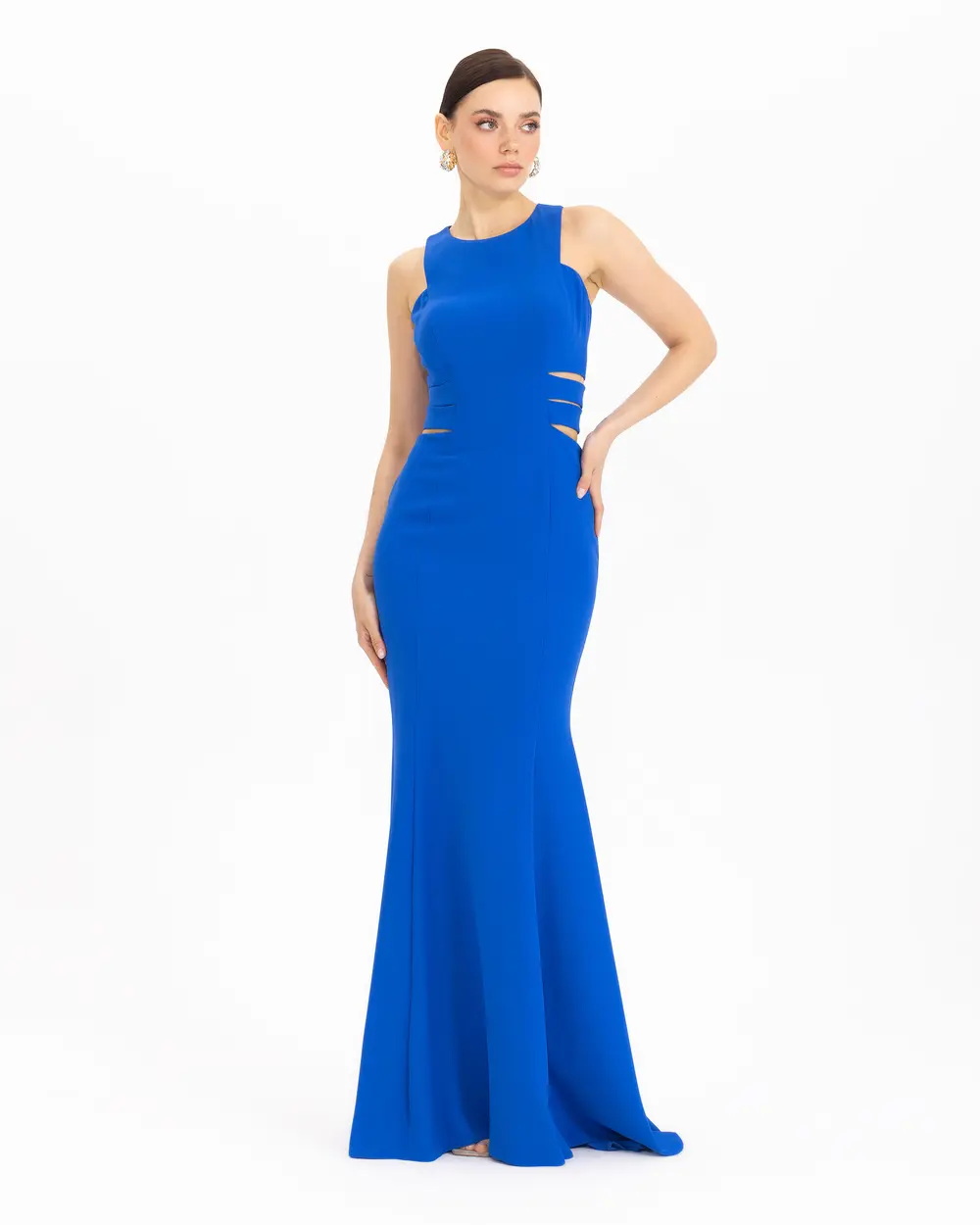 Fish Form Zero Collar Crepe Evening Dress