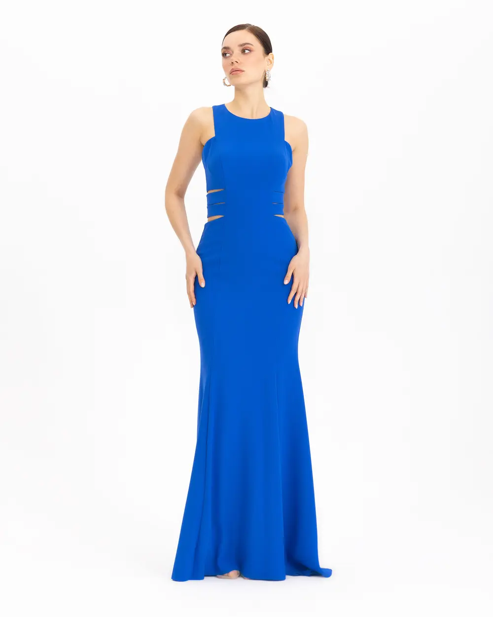 Fish Form Zero Collar Crepe Evening Dress