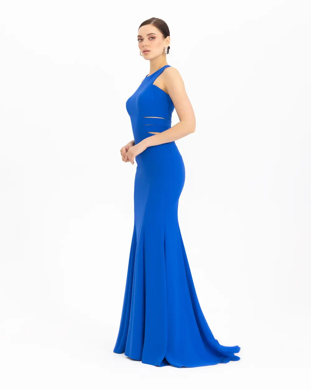 Fish Form Zero Collar Crepe Evening Dress