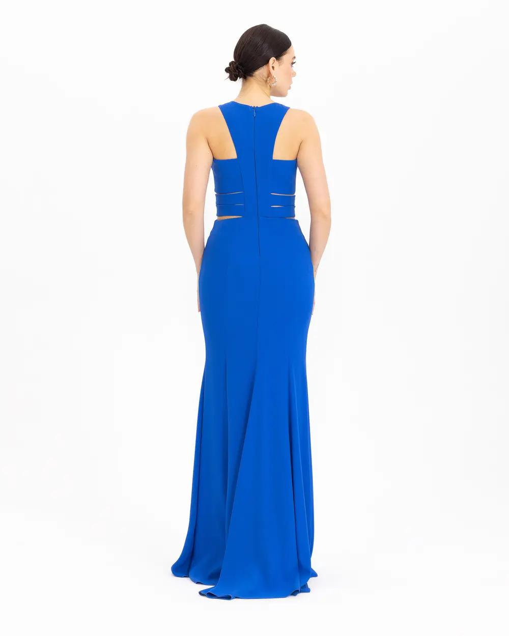 Fish Form Zero Collar Crepe Evening Dress