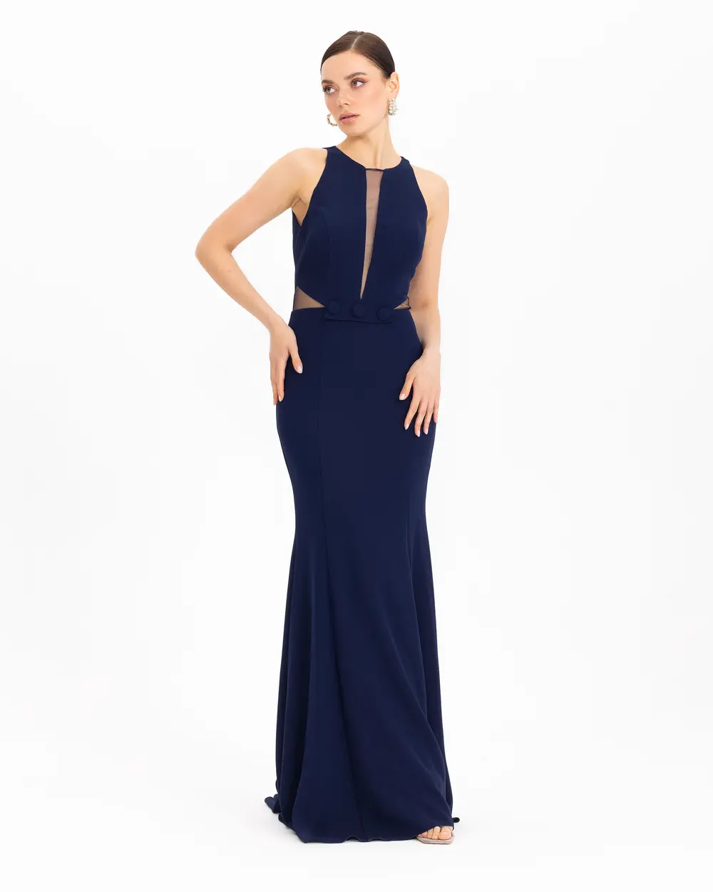  Fish Form V Neck Crepe Evening Dress