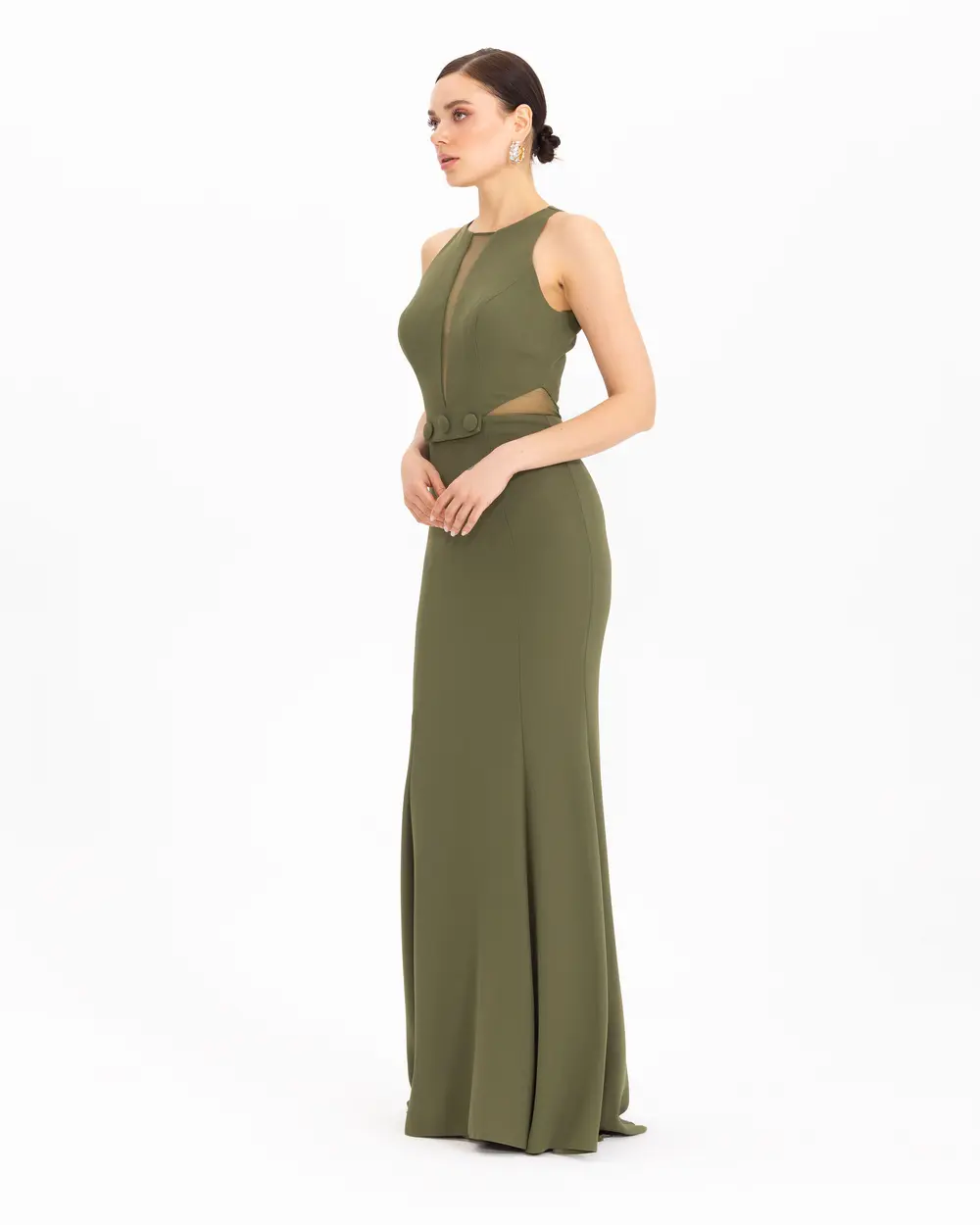  Fish Form V Neck Crepe Evening Dress