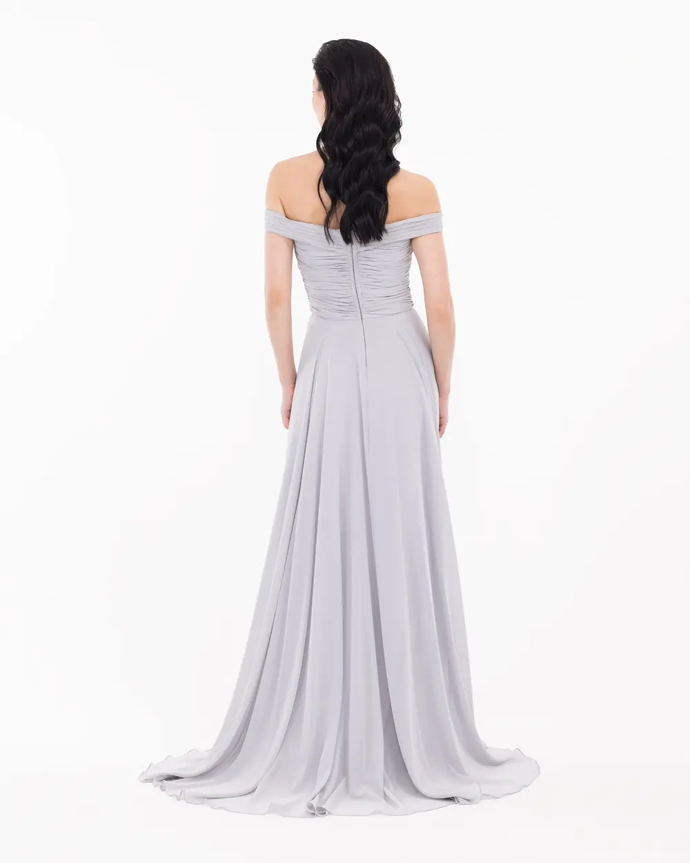  A Cut Open Shoulder Chiffon Evening Dress