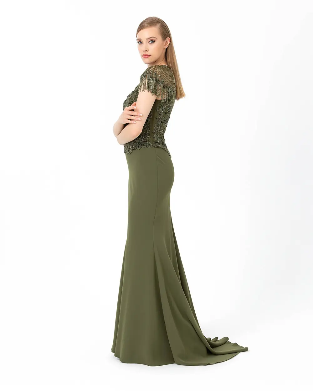 Fish Form Zero Collar Crepe Evening Dress