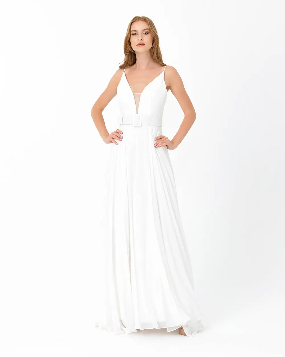 A Cut V Neck Chiffon Evening Dress