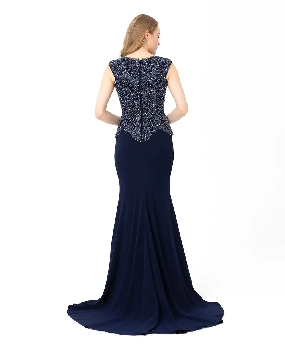 Fish Form V Neck Crepe Evening Dress