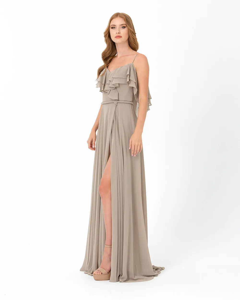 A Cut V Neck Chiffon Evening Dress