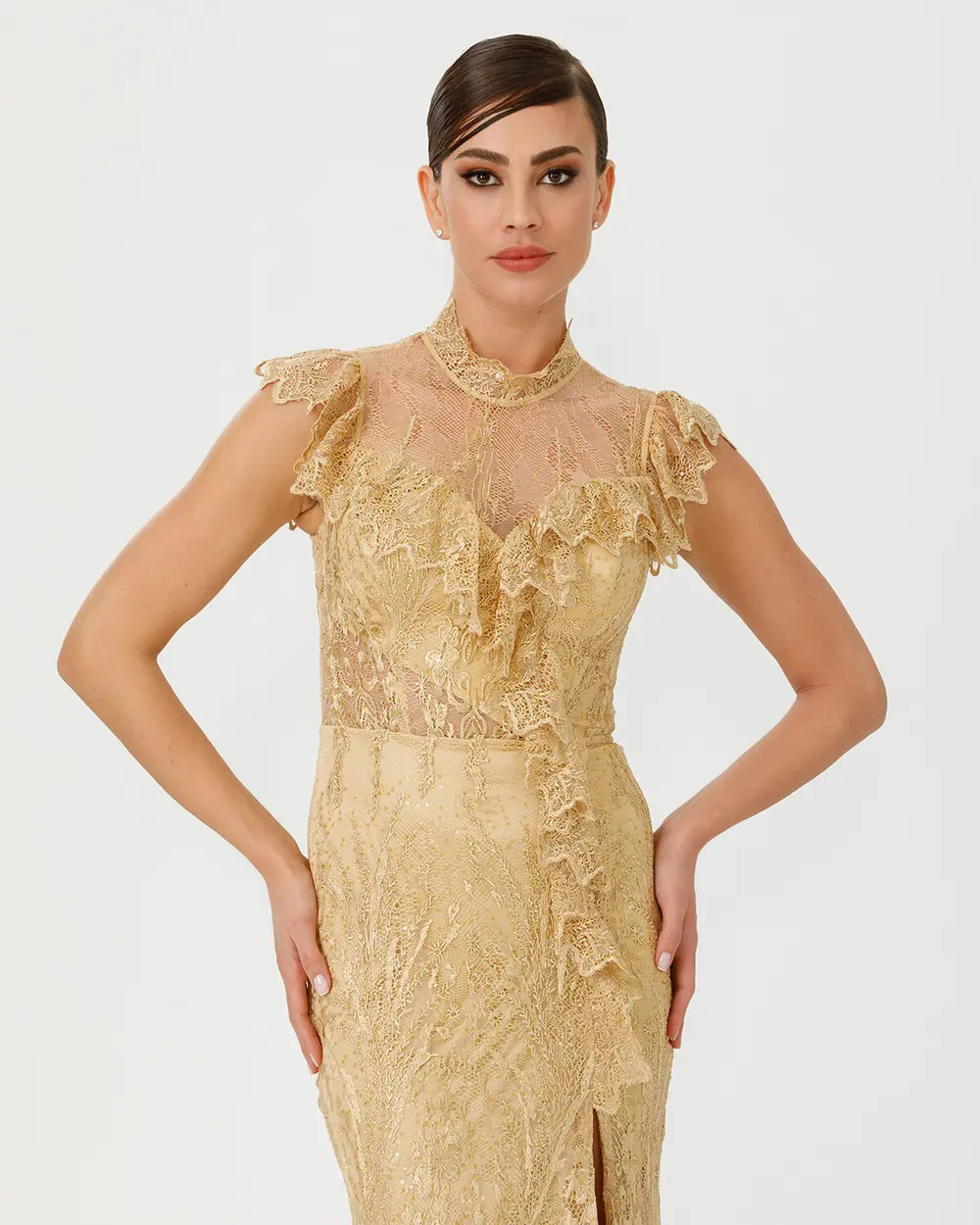 Fish Form Judge Collar Embroidered Evening Dress