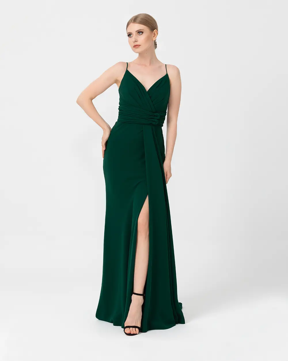 Fish Form V Neck Crepe Evening Dress