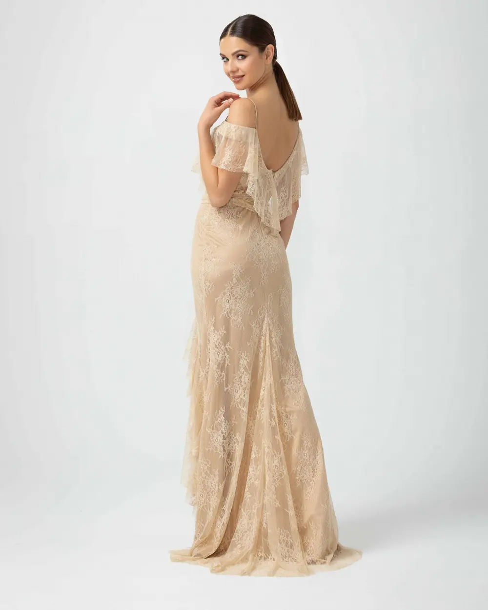 Fish Form Open Shoulder Lace Evening Dress