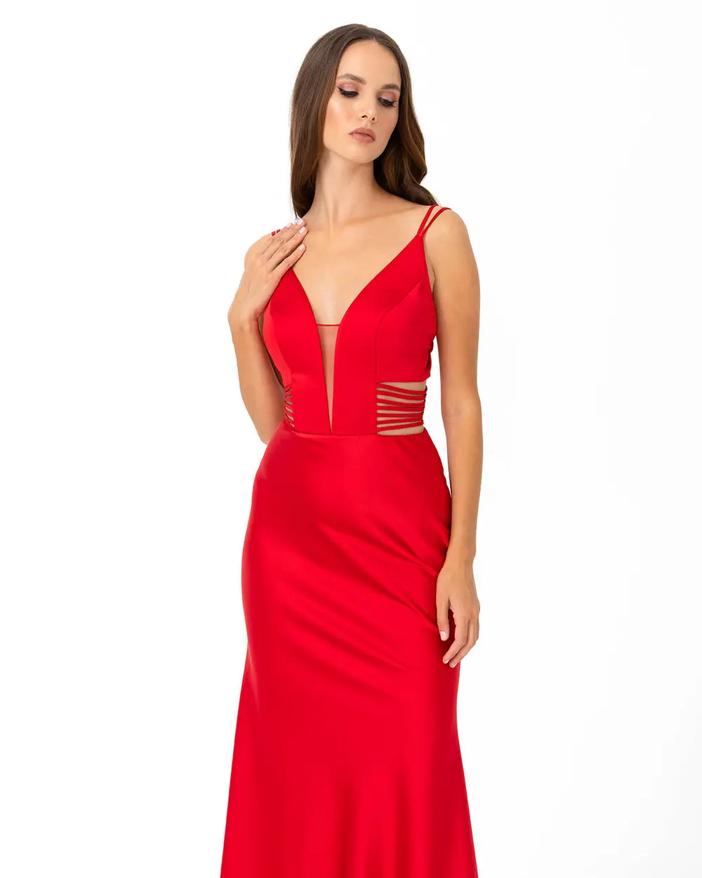 Fish Form V Neck Satin Evening Dress