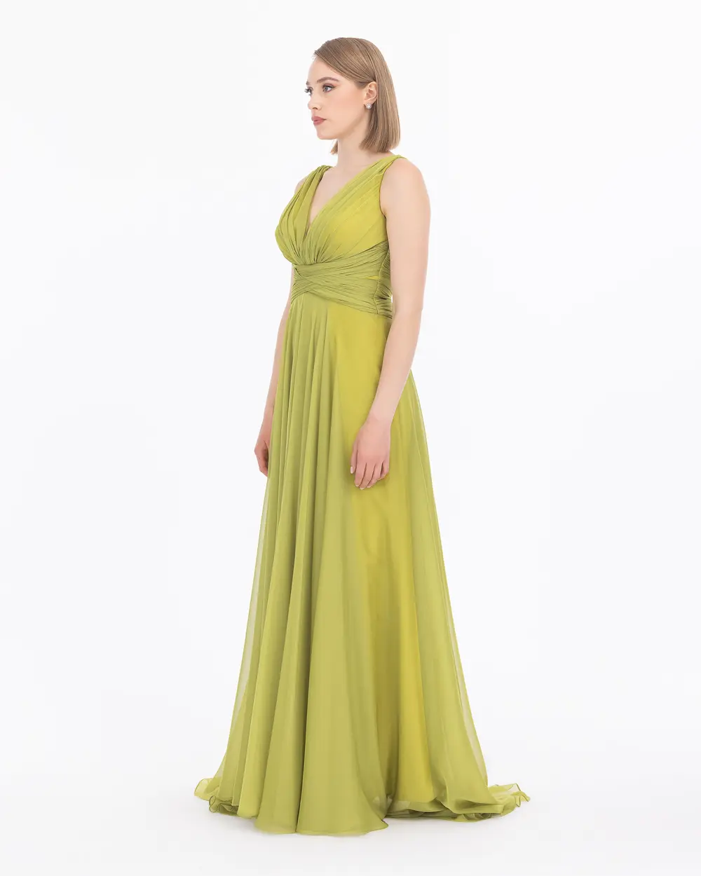 Slit Maxi Length V-Neck Evening Dress