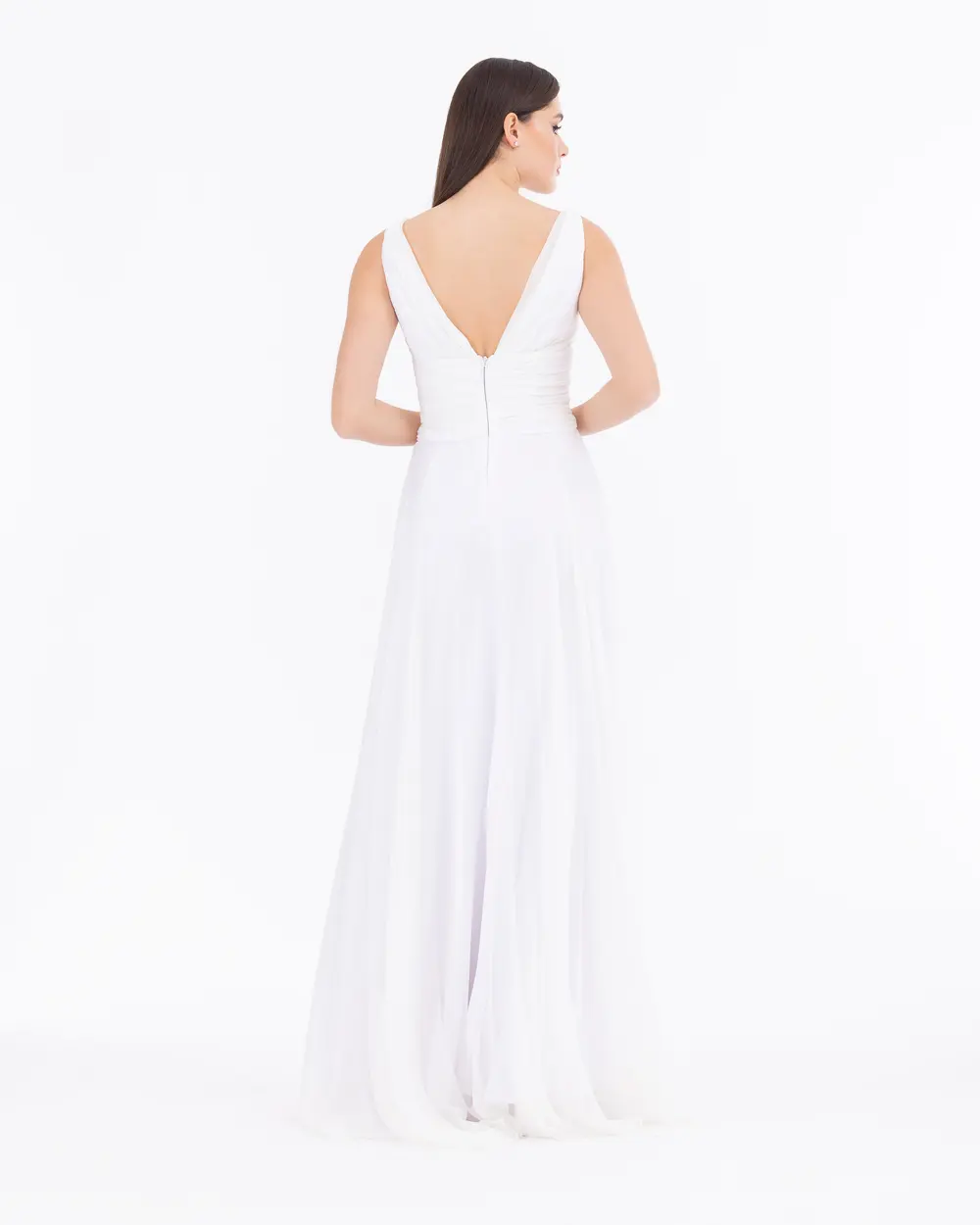Slit Maxi Length V-Neck Evening Dress