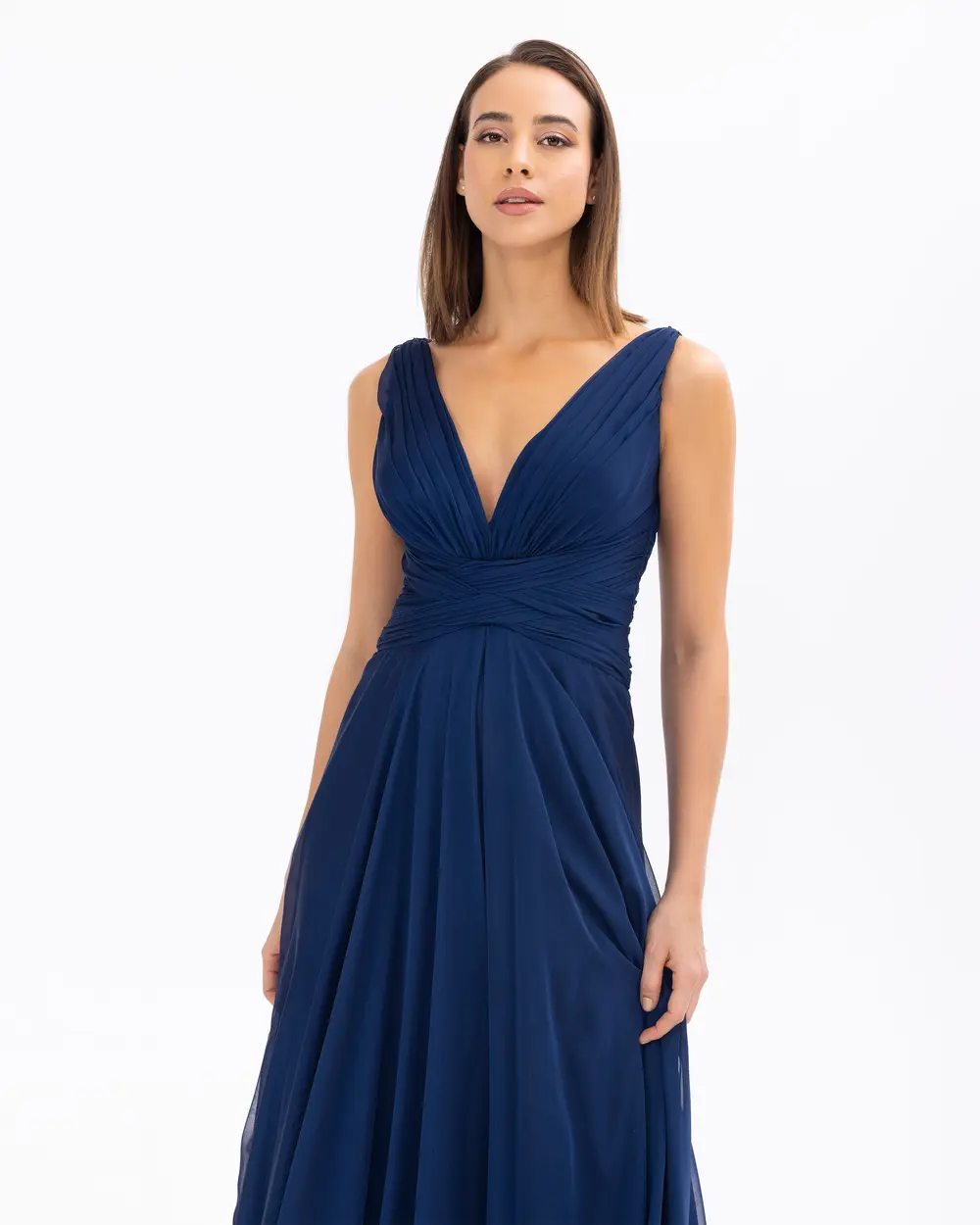 Slit Maxi Length V-Neck Evening Dress