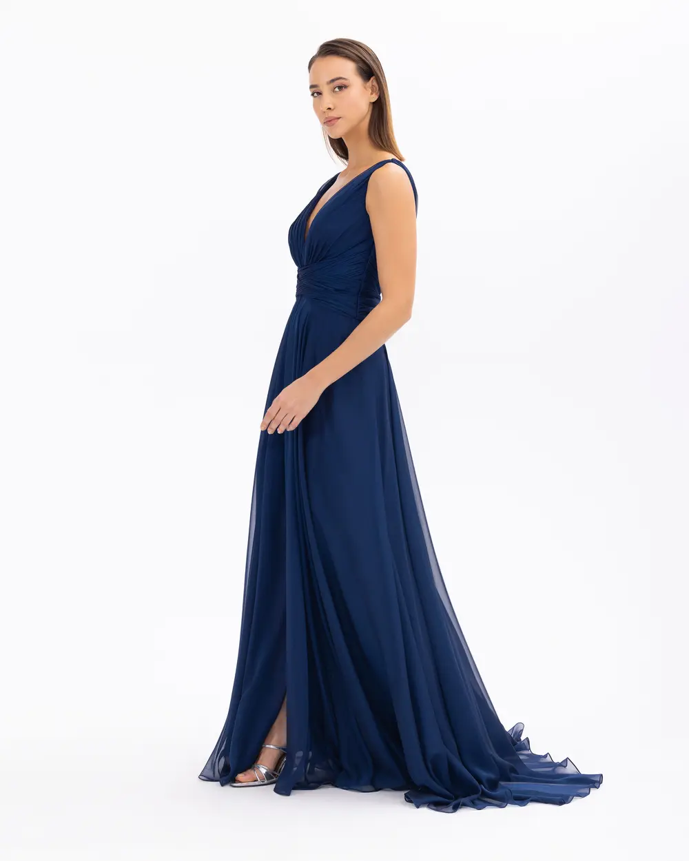 Slit Maxi Length V-Neck Evening Dress
