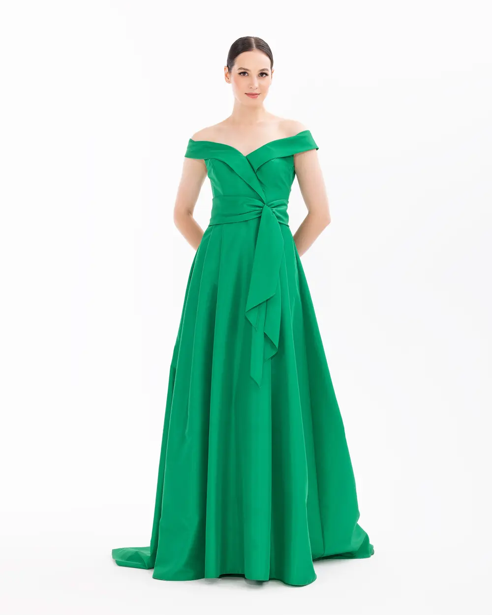 Strapless Neckline Open Shoulder Maxi Length Evening Dress