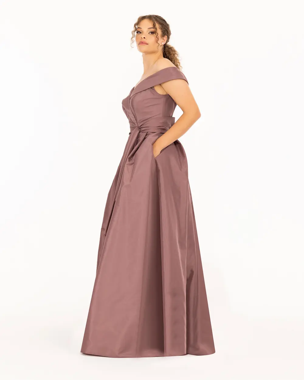 Strapless Neckline Open Shoulder Maxi Length Evening Dress