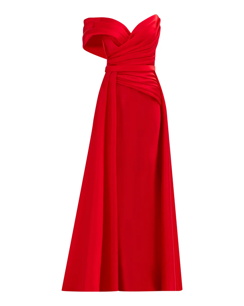 Asymmetrical Collar Draped Detailed Satin Woven Evening Dress