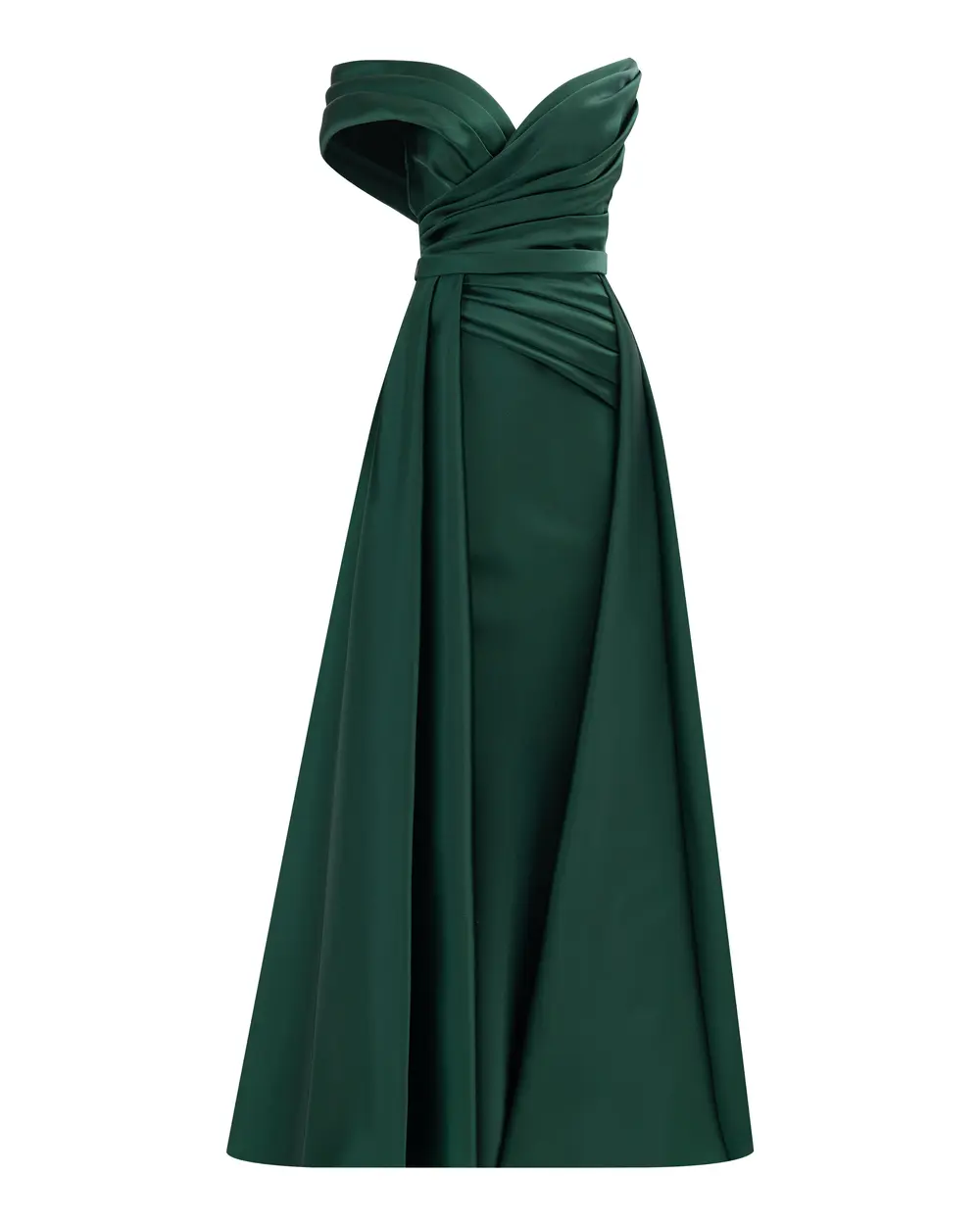 Asymmetrical Collar Draped Detailed Satin Woven Evening Dress