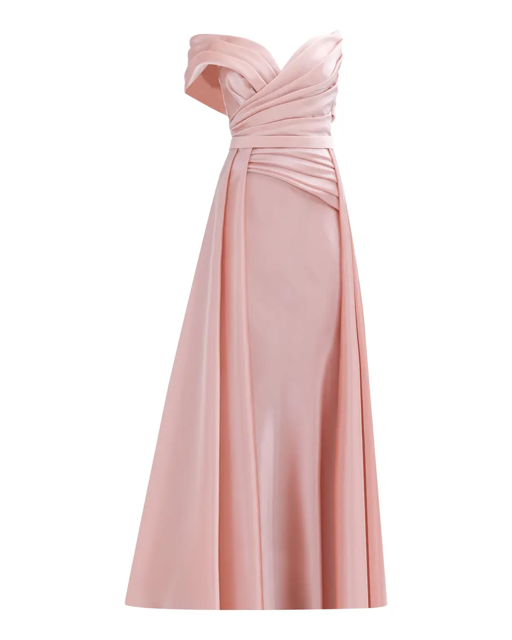 Asymmetrical Collar Draped Detailed Satin Woven Evening Dress