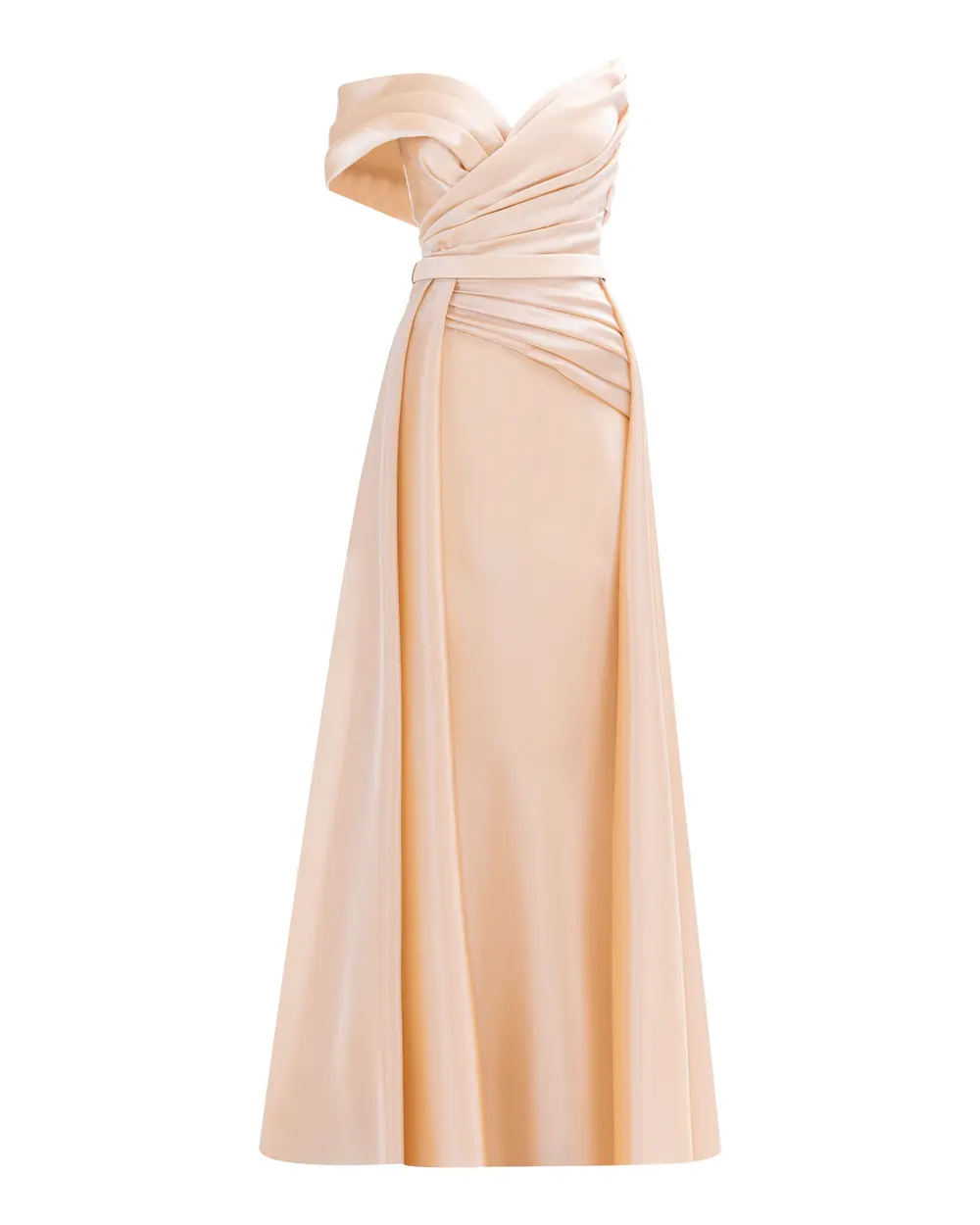 Asymmetrical Collar Draped Detailed Satin Woven Evening Dress